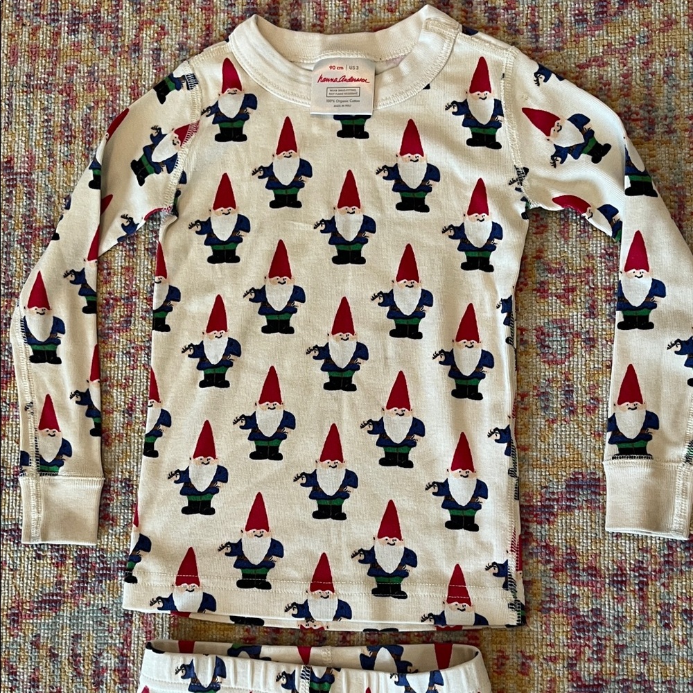 Hanna Andersson Gnome Print Pajama Set - Red, Blue, Cream